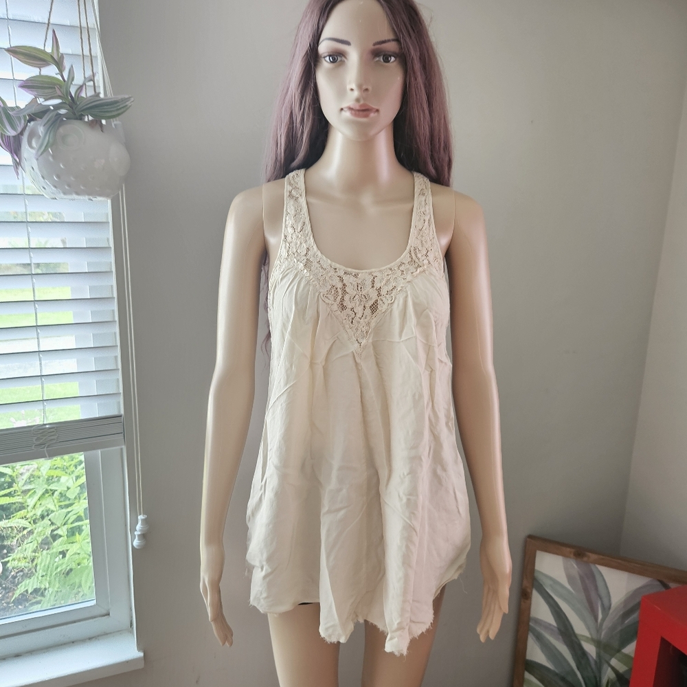 Wilfred top nude Beige lace silk  tunic sleeveless flowy
